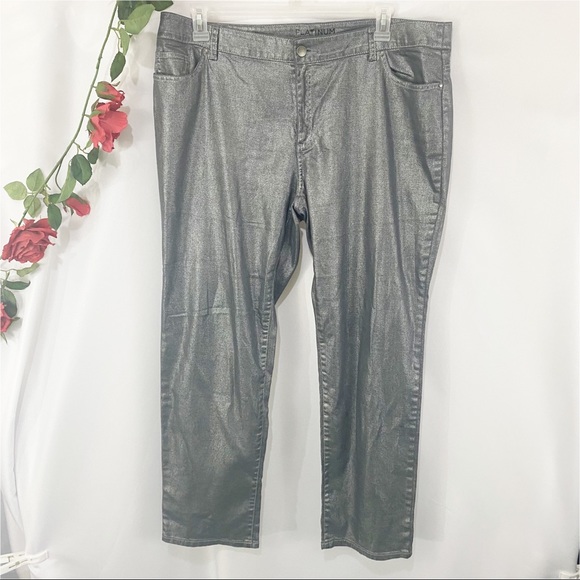 Chico's Denim - Chico’s Platinum Metallic Silver Straight Leg Jeans Pants